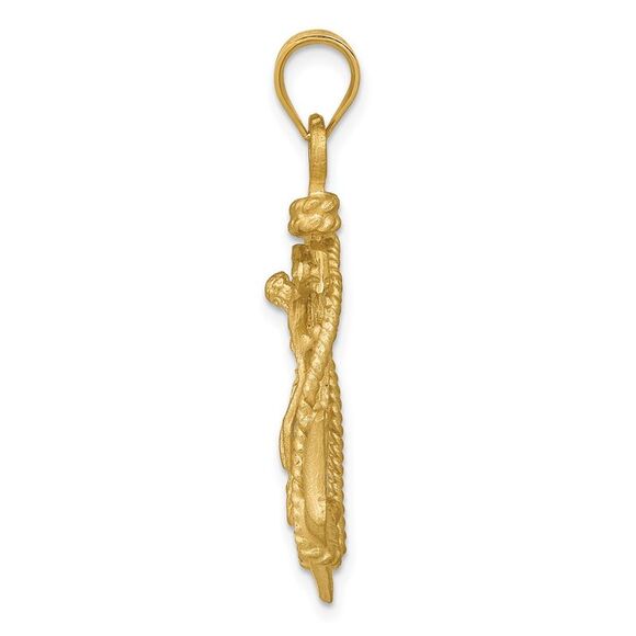 14k Yellow Gold Satin & Diamond-Cut Mariners Cross Pendant, 25 x 36mm